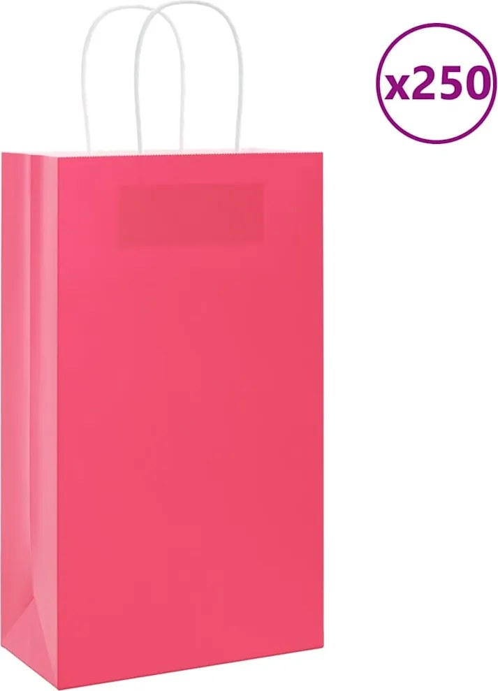 vidaXL Sacos de papel 250 unid com alças rosa 21x11x36 cm