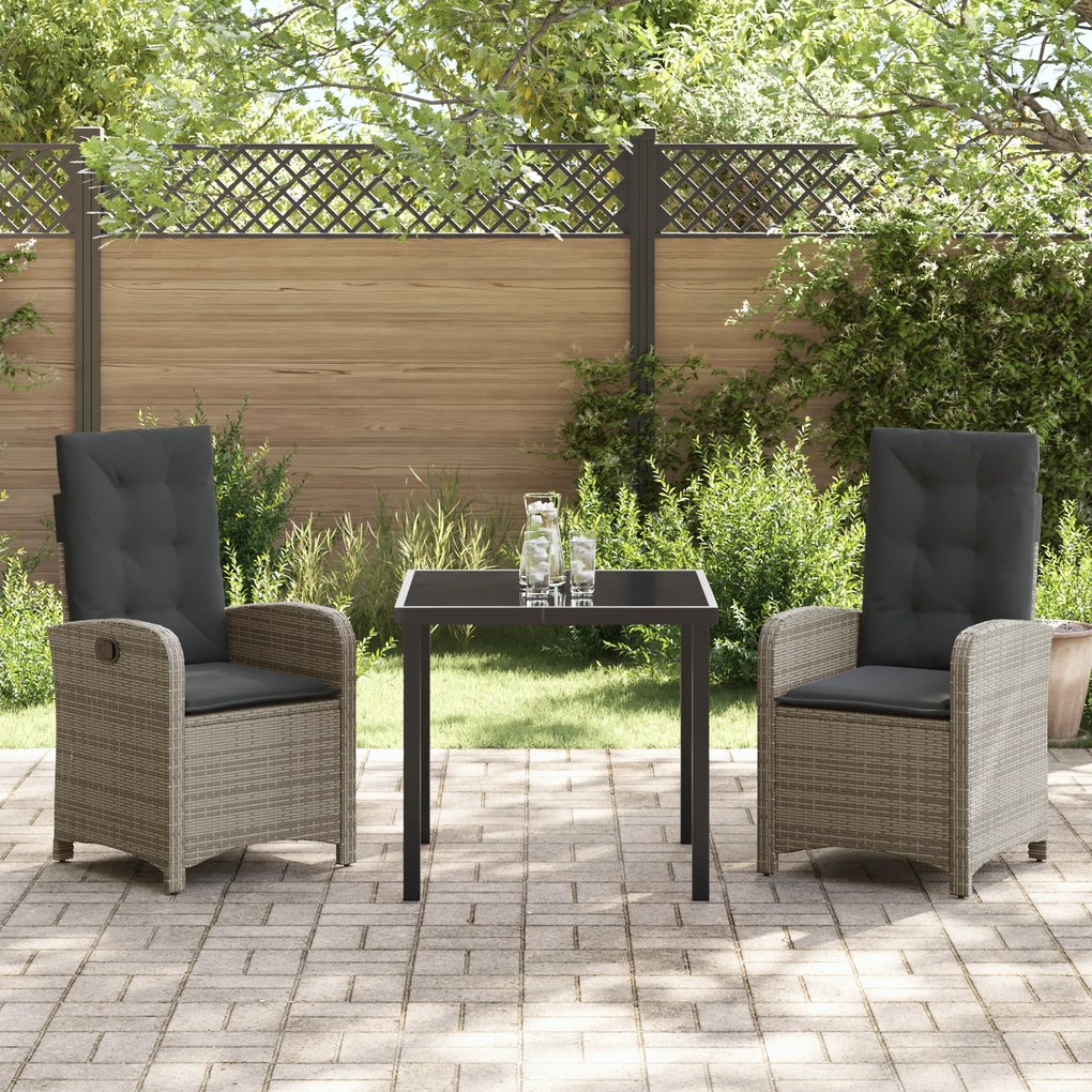 Conjunto de Jantar de Jardim de 3 Peças com Almofadas Cinza Rattan Ver