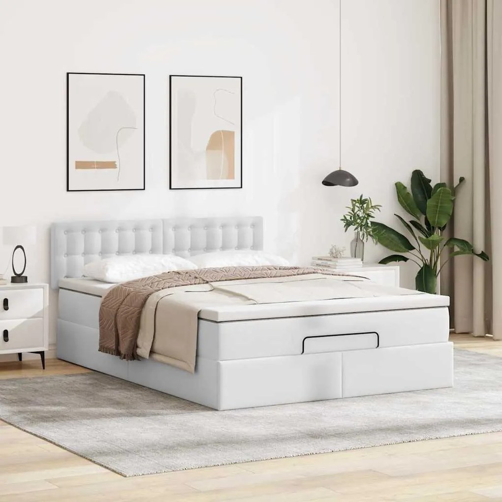 Cama otomana com colchões &amp; LEDs 140x200 cm couro artificial