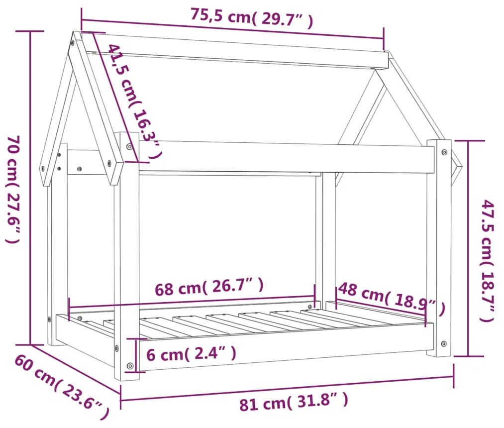 Cama para cães 81x60x70 cm madeira de pinho maciça cinza