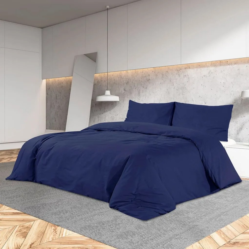 136153 vidaXL Conjunto capa de edredão 200x220 cm algodão azul marinho