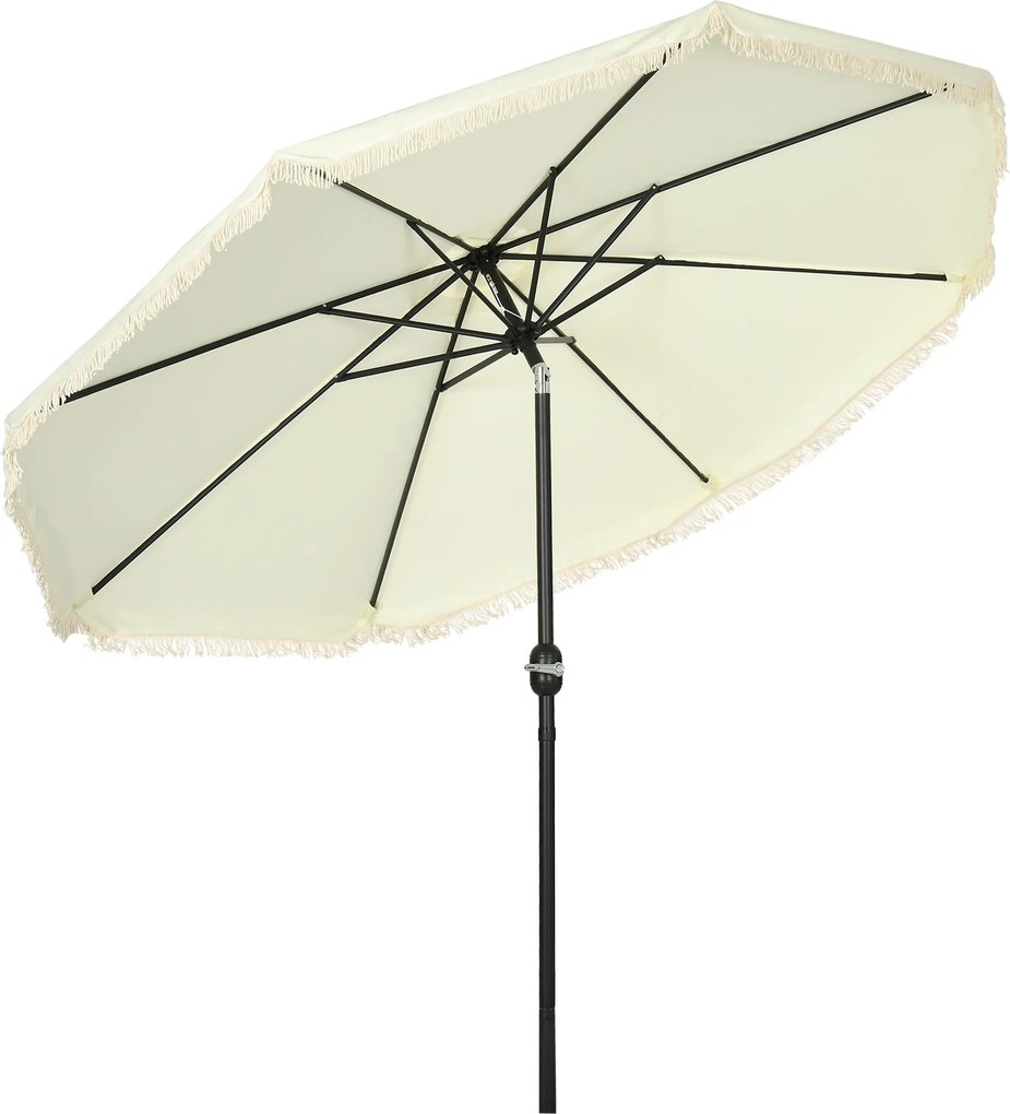 Outsunny Guarda-sol inclinável redondo Ø 268 cm com franjas tecido poliéster alta densidade 180 g/m² proteção solar creme | Aosom Portugal