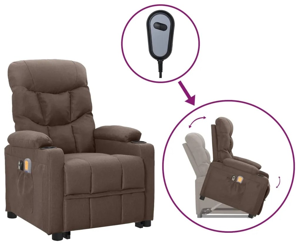 vidaXL Poltrona de massagens tecido cinzento-acastanhado