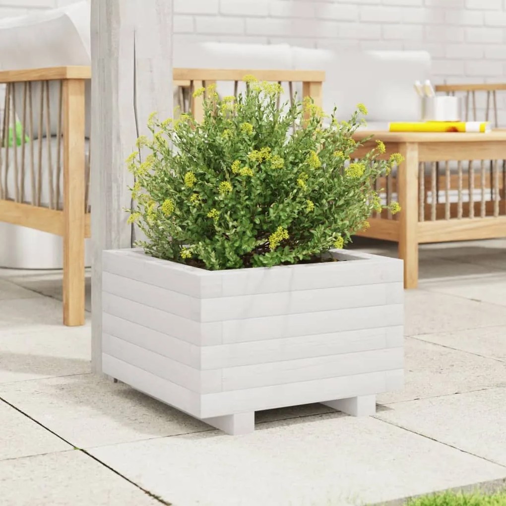 Vaso/floreira de jardim 40x40x26,5 cm pinho maciço branco
