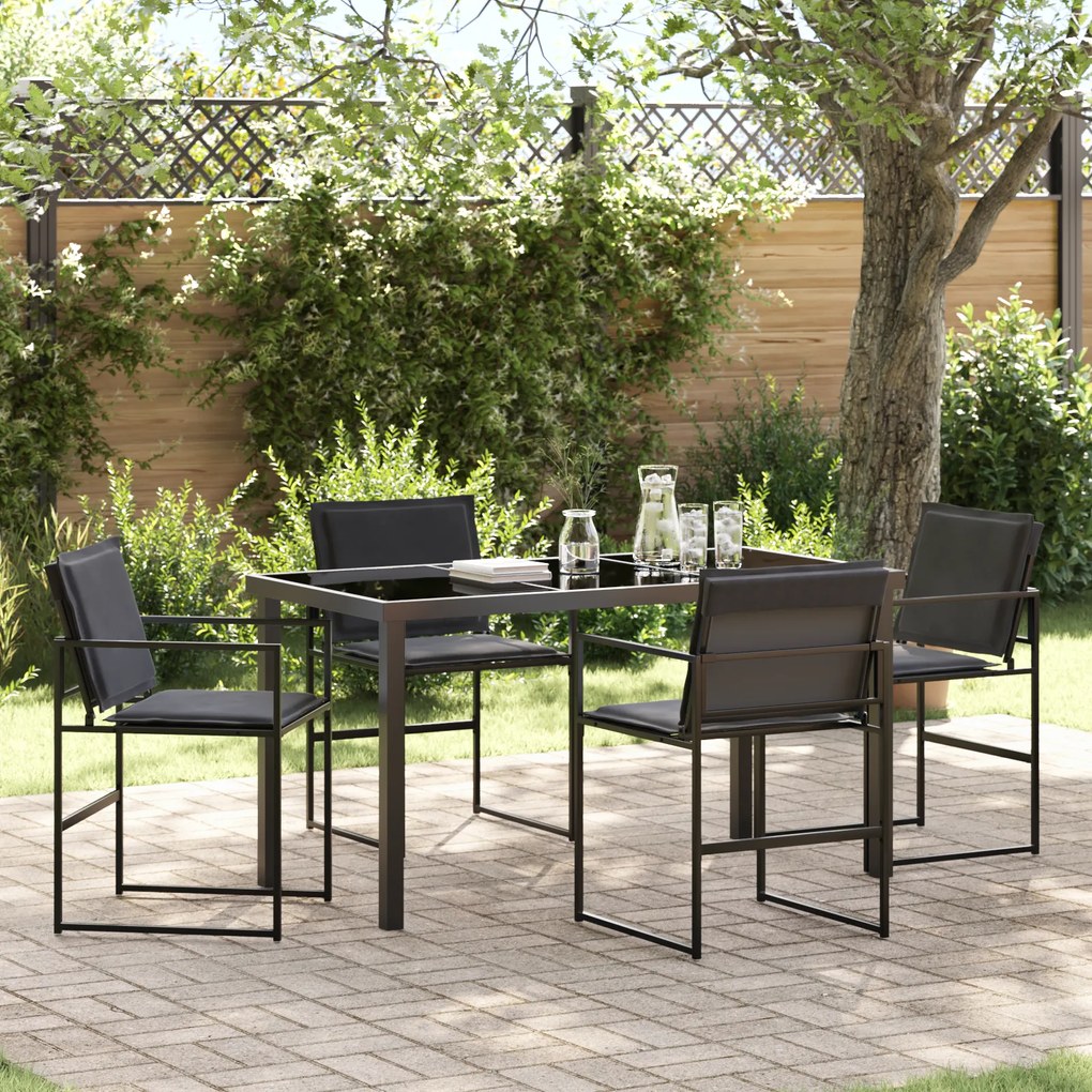 Conjunto de Jantar de Jardim 5 Peças com Almofadas Preto Textilene e A