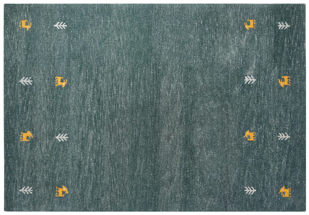 Tapete Gabbeh em lã verde escura 140 x 200 cm CALTI Beliani