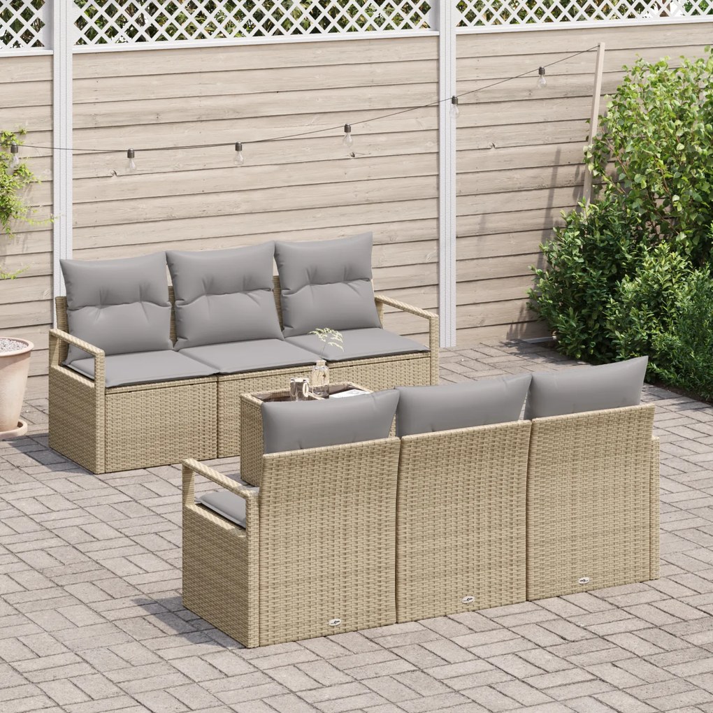 Conjunto de Sofás de Jardim vidaXL com Almofadas Bege Vime PE, Sofá de