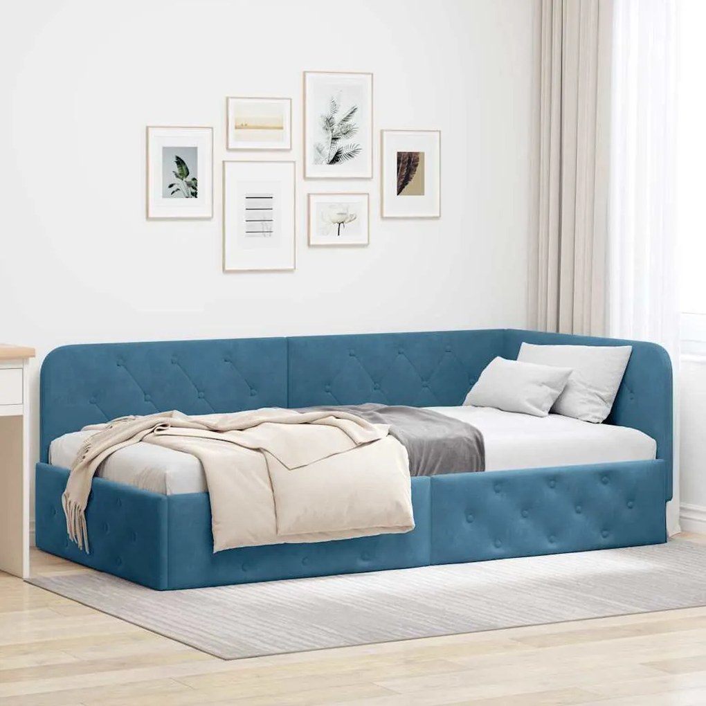 vidaXL Estrutura de Cama de Canto Azul 100 x 200 cm Veludo