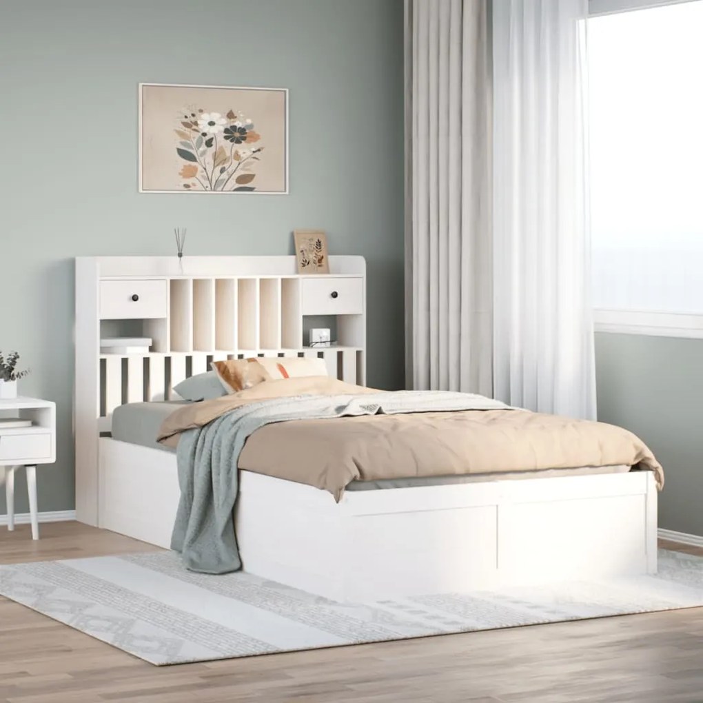 Cama sem colchão 135x190 cm madeira de pinho maciça branco
