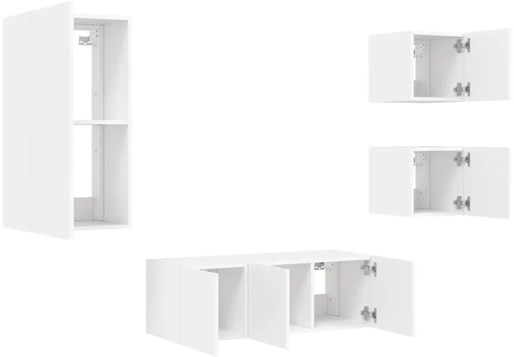 5pcs móveis de parede p/ TV c/ LEDs derivados de madeira branco