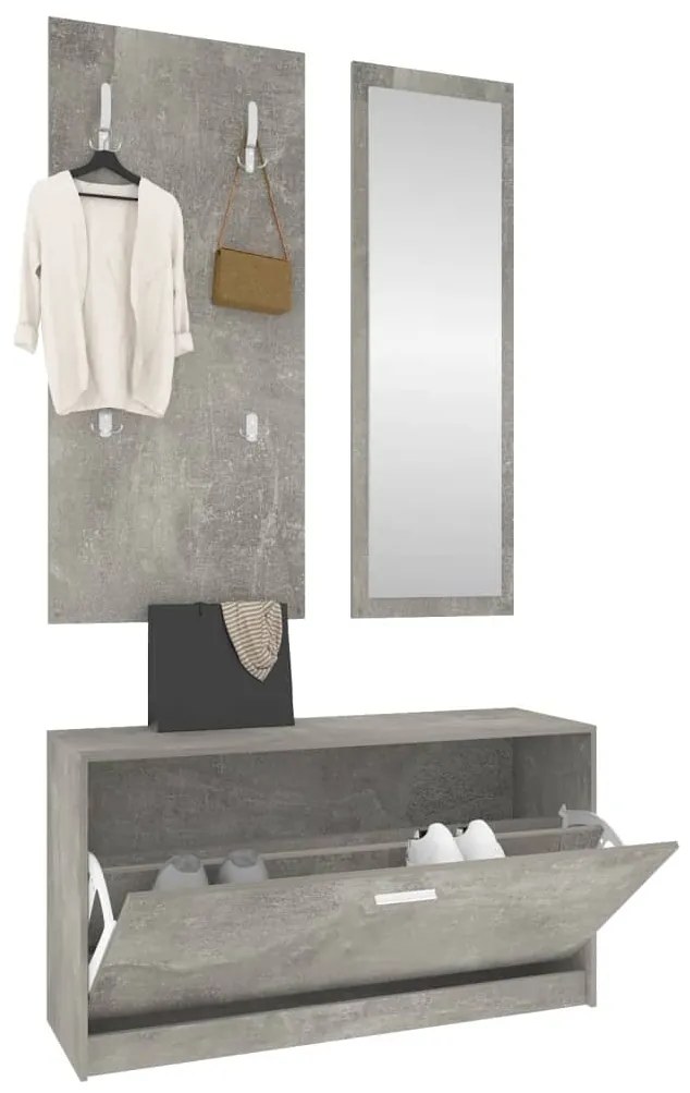 Conjunto de sapateira 3 em 1 derivados madeira cinzento cimento