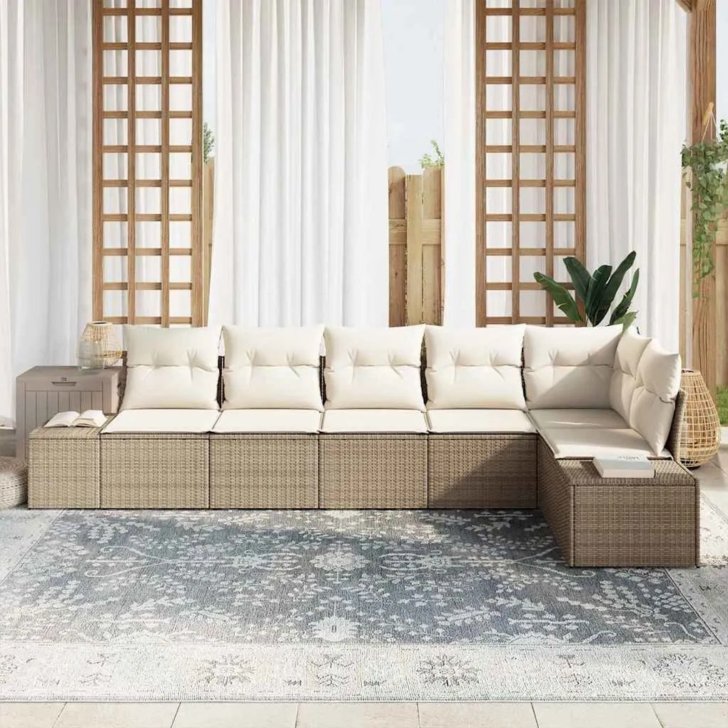 Conjunto de Sofá de Jardim com 6 Peças e Almofadas Beges em Rattan Sin