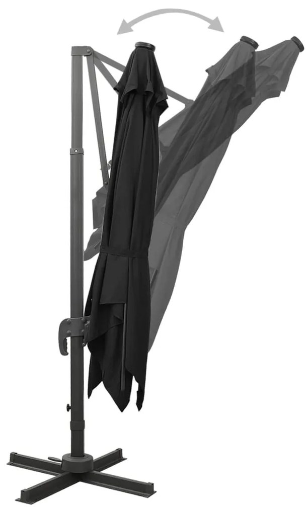 Guarda-sol jardim cantilever c/ poste e luzes LED 300 cm preto