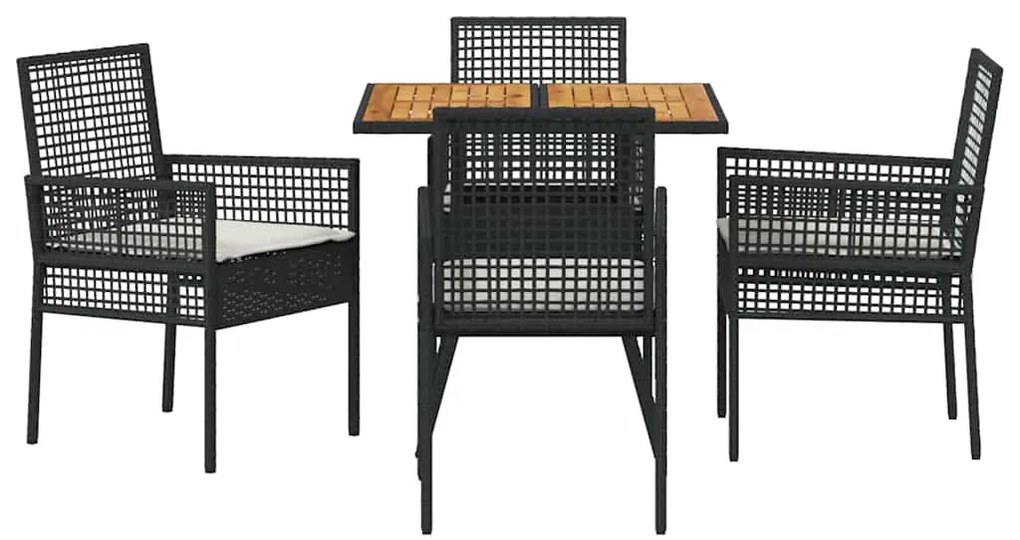 Conjunto de Jantar de Jardim 5 Peças com Almofadas Preto Rattan Sintét
