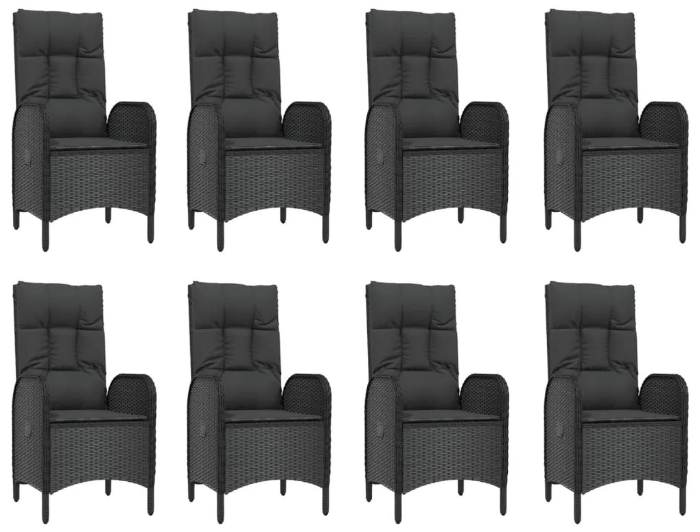 9 pcs conjunto de jantar p/ jardim c/ almofadões vime PE preto