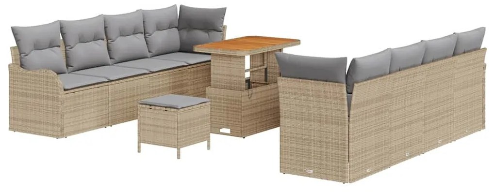 Conjunto de Sofás de Jardim vidaXL 11 Peças com Almofadas Bege Vime Si