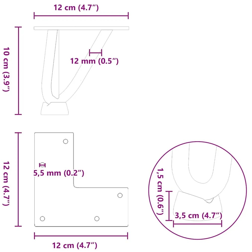 Pernas de grampo para mesa de centro 4 peças antracite 10 cm aço maciç