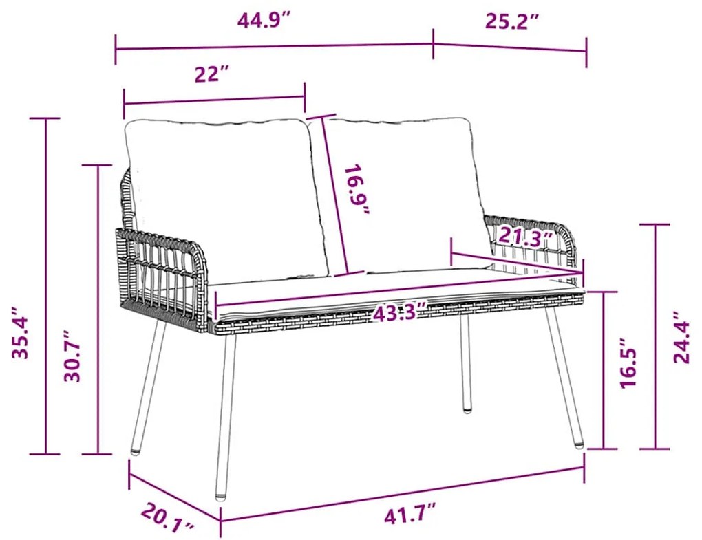 Banco de Jardim vidaXL Natural 114x64x78 cm em Rattan Sintético