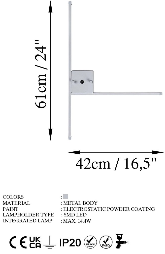 Lâmpada de Parede Sarf - Cinzenta - 61cm x 42cm x 3cm