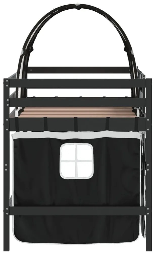 Cama alta criança c/ túnel 90x190 cm pinho maciço branco/preto