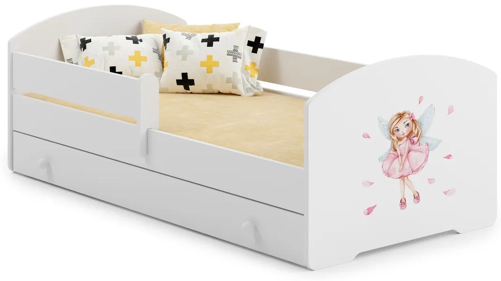 Cama infantil branca Luk fada 160x80 com gaveta - colchão e estrado incluído