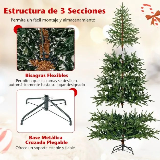 Árvore de Natal artificial pré-iluminada com dobradiças, 180 cm, com 250 luzes LED em branco quente e multicoloridas, 11 modos, 530 pontas verdes