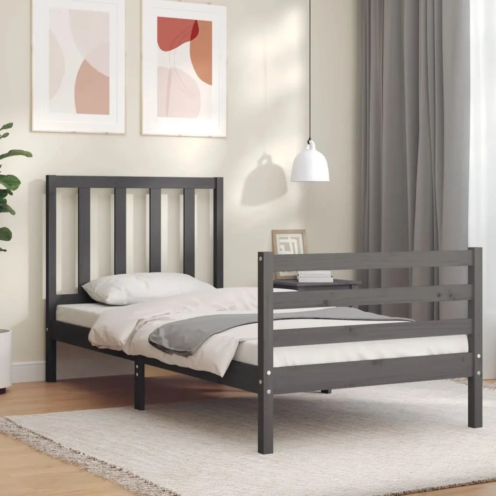 Estrutura de cama com cabeceira 100x200cm madeira maciça preto