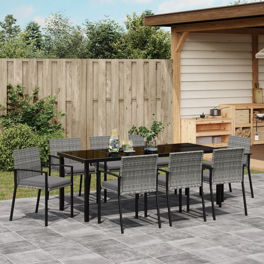 Conjunto de Jantar 9 Peças Cinza Rattan Poliéster