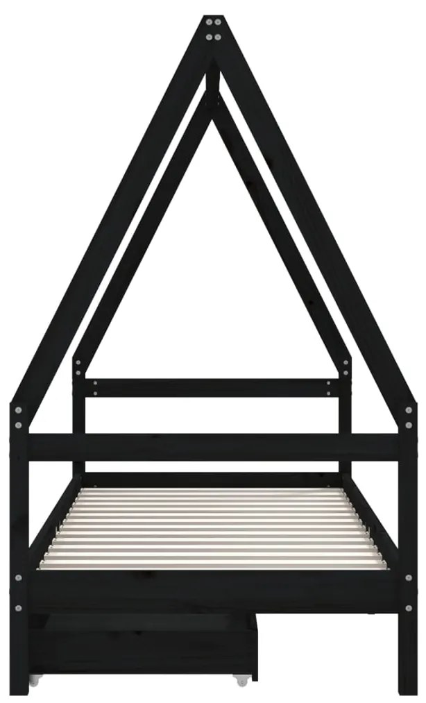 Estrutura cama infantil c/ gavetas 80x200cm pinho maciço preto