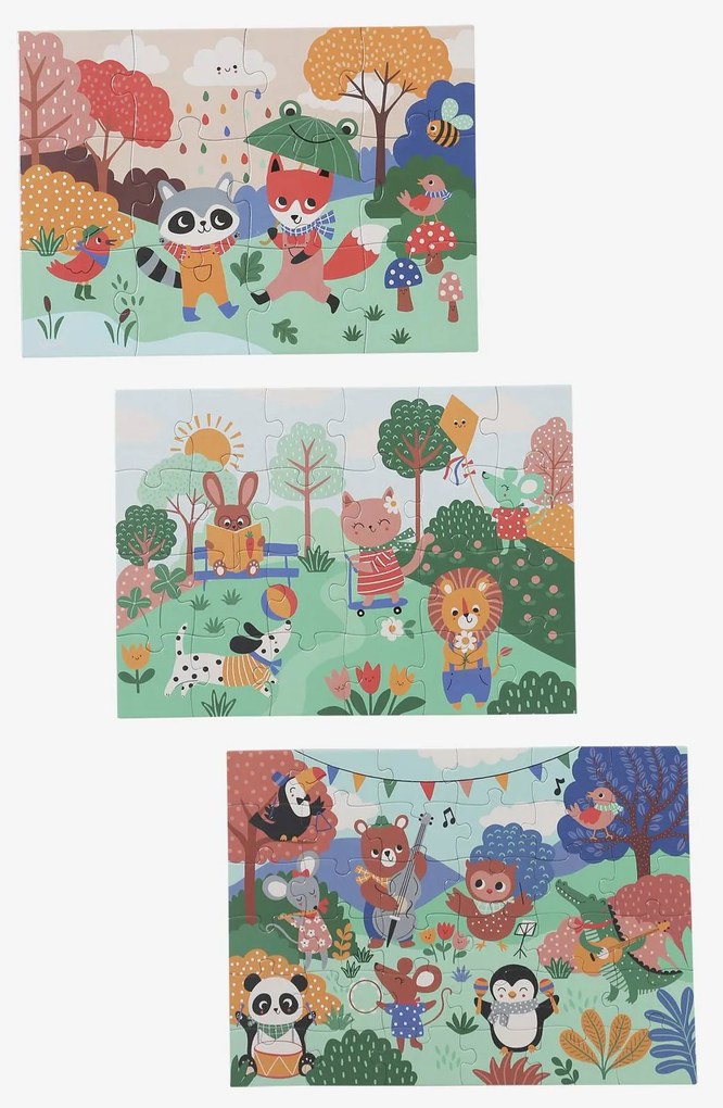 3 puzzles evolutivos de 12 a 36 peças, em cartão, Os Animais Divertidos multicolor