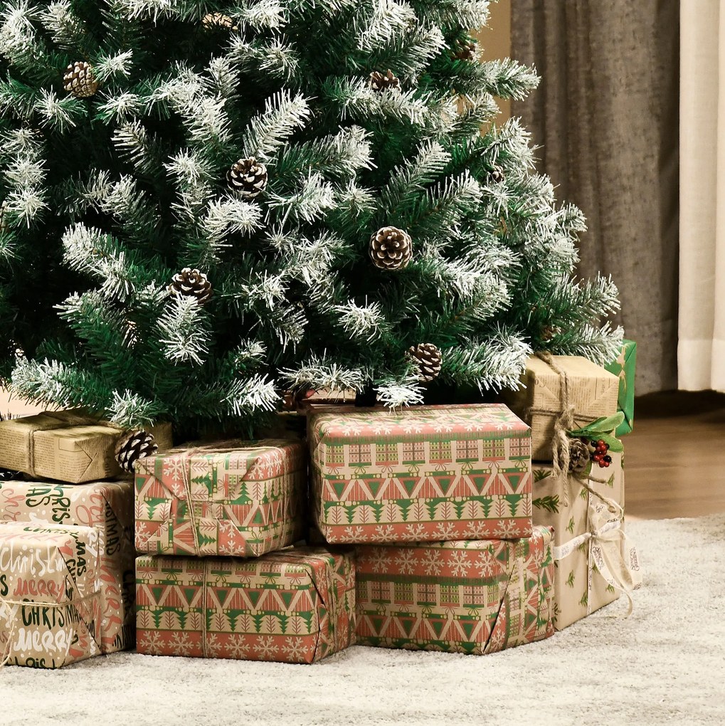 HOMCOM Árvore de Natal Artificial 180cm com 800 Ramos e 61 Pinhas Folhas de PVC com Efeito de Neve Base Dobrável e Suporte Metálico para Interiores Verde