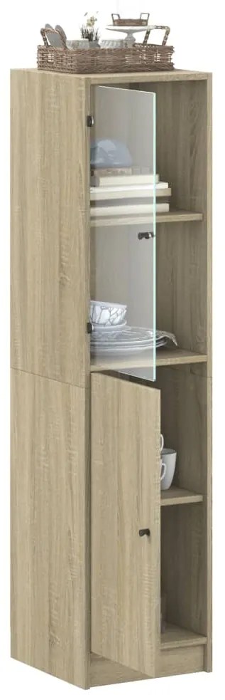 Aparador alto c/ porta de vidro 35x37x142 cm carvalho sonoma