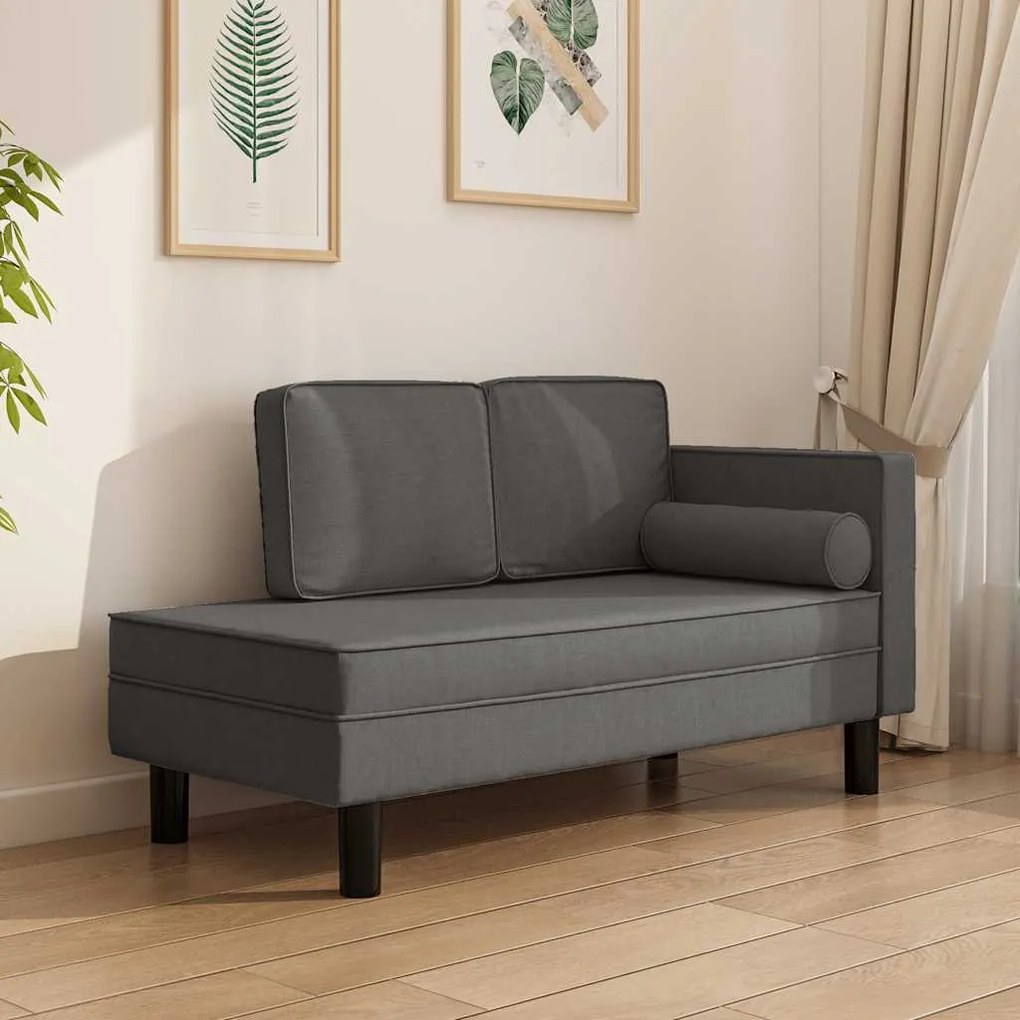 vidaXL Chaise longue com almofadões e rolo tecido cinzento-escuro
