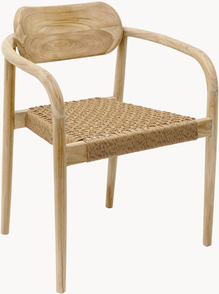 Cadeira de jantar empilhável em madeira de teca com braços para jardim Sole Mio