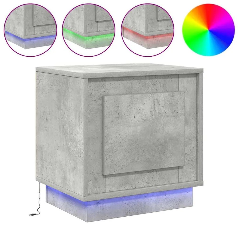 Cômodas de Cabeceira com Luzes LED 2 pcs Cinza Concreto 44x34,5x45 cm