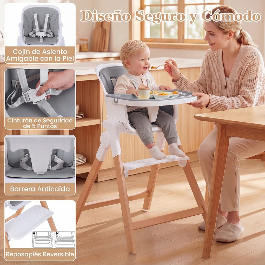 Cadeira de Refeição Evolutiva 4 em 1, 71 x 58 x 93 cm, Tabuleiro Duplo Ajustável, Cinzento