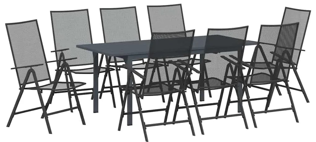 Conjunto de Jantar para Jardim Manual 9 pcs Preto Grande