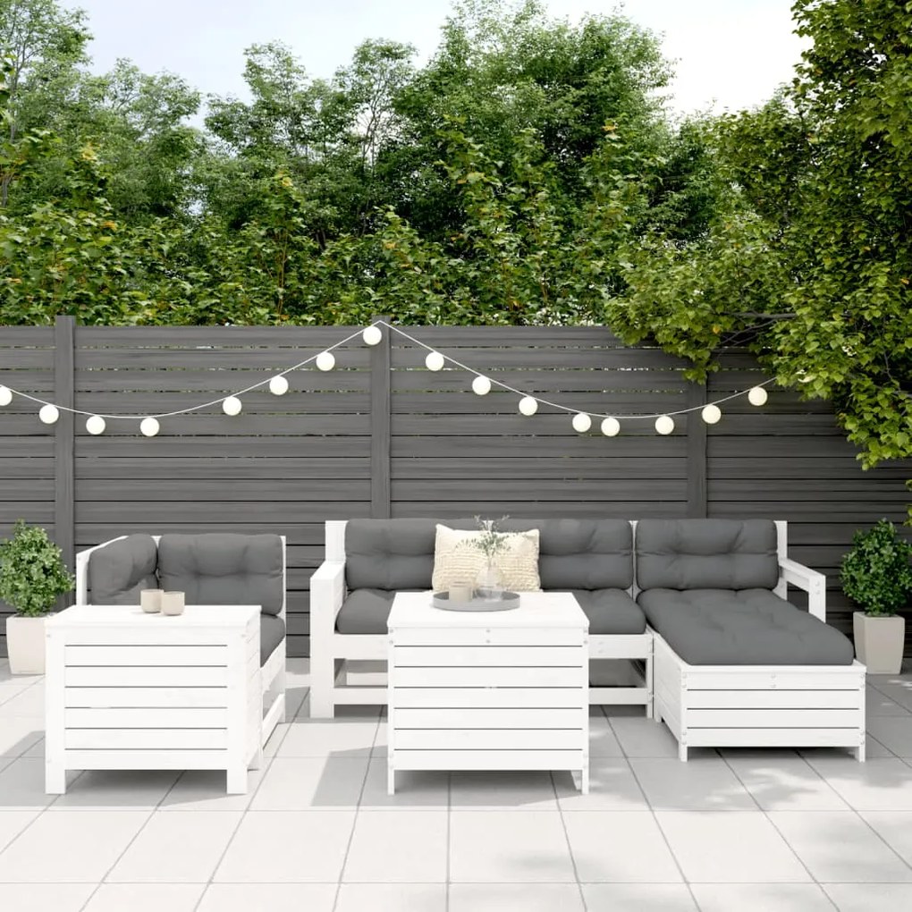 7 pcs conjunto de sofás para jardim pinho maciço branco