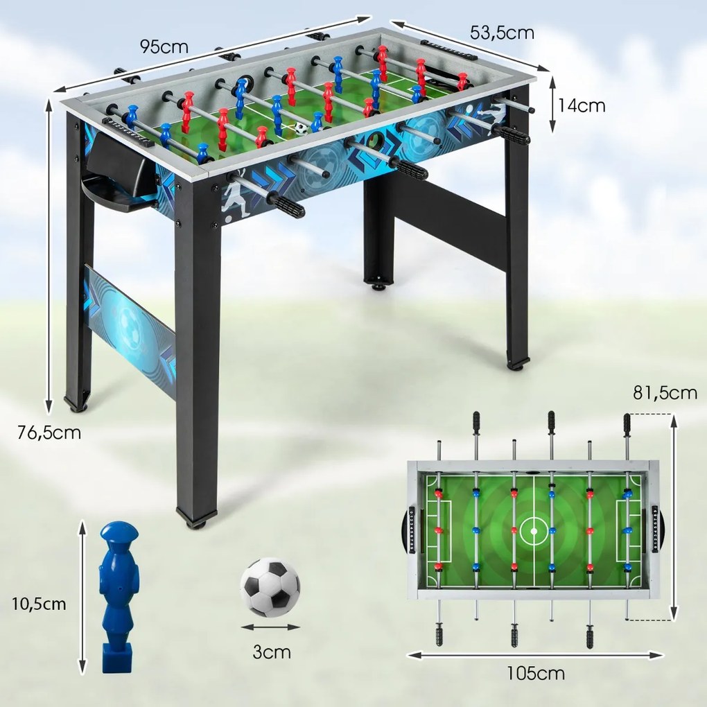 Mesa de matraquilhos infantil Estável com 2 Bolas 18 Jogadores Realistas, 94,5 × 53,5 × 76,5 cm Pintura Estilo Desportivo