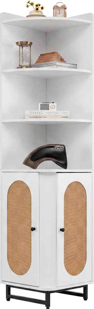 Armário de Canto, 40 x 40 x 172 cm, Portas de Rattan em PE, Branco