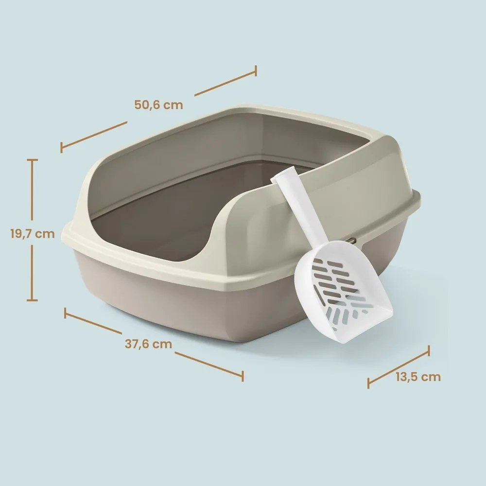 Caixa de areia para gatos com paredes laterais altas 50,5 x 37,5 x 19,5 cm, XL Bege