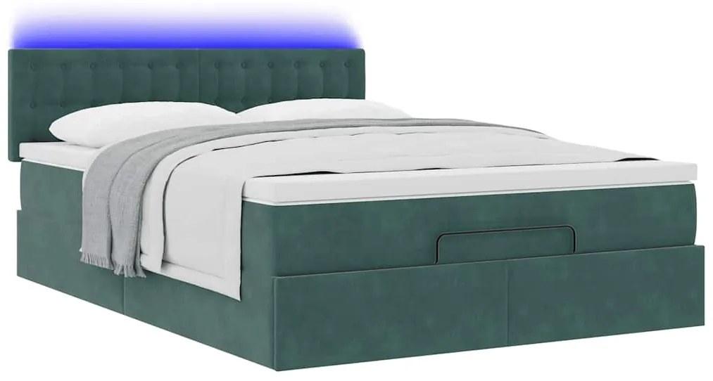 Estrutura de cama otomana com colchão 140x200 cm verde escuro
