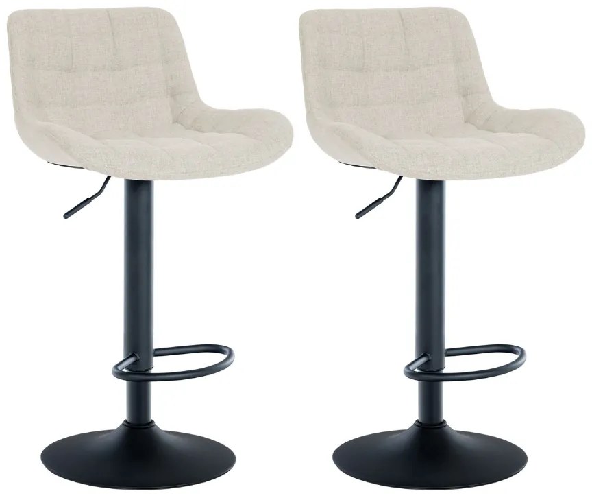 Conjunto de 2 bancos de bar Tover em tecido e com estrutura preta 48 x 81-105 x 54 cm Creme