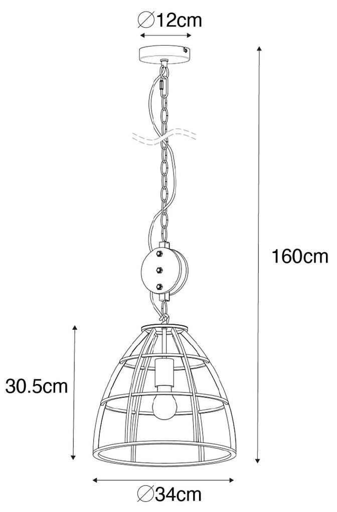 Candeeiro de suspensão industrial cinzento escuro com madeira 34 cm - Arthur Industrial