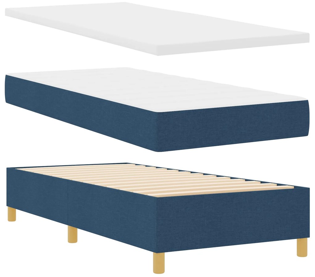 Cama Box com Colchão & LED Azul 90x200 cm Tecido