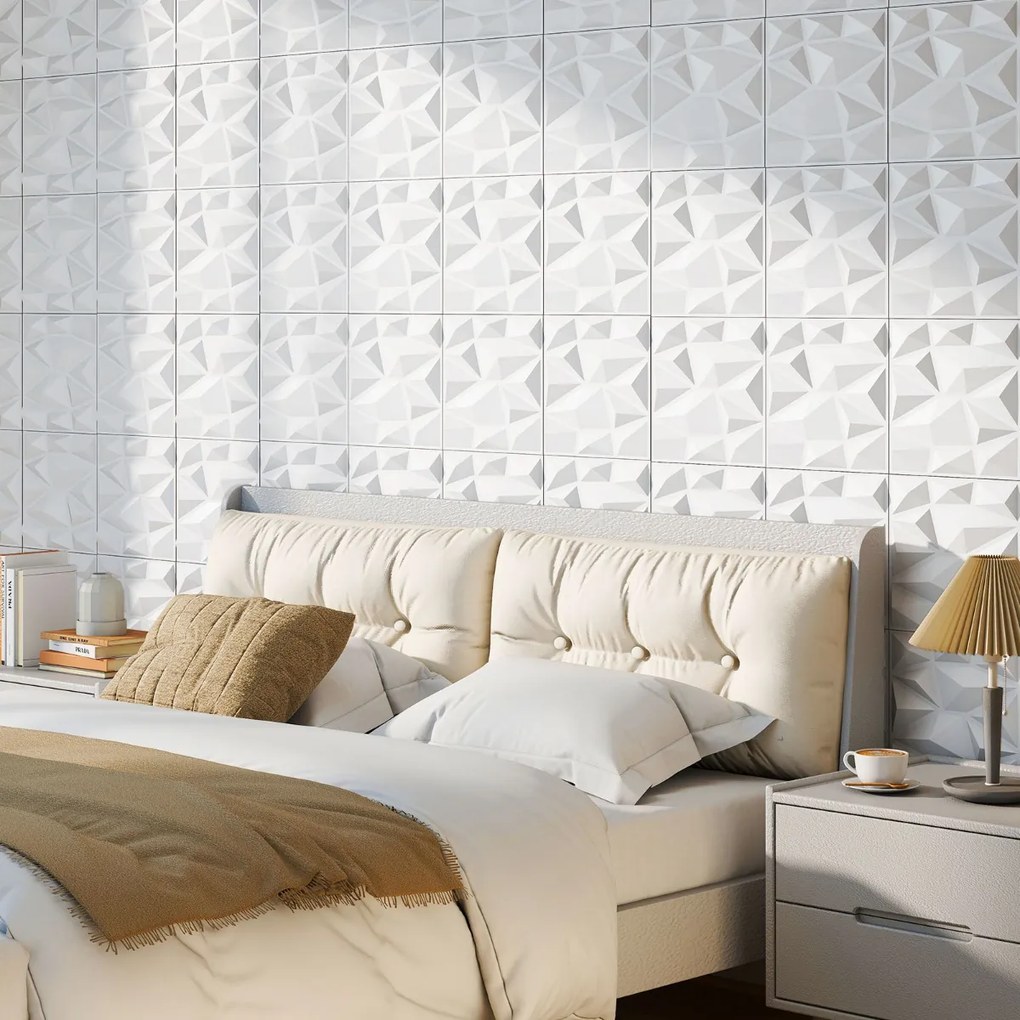 50 peças de painéis decorativos para paredes 3D em PVC impermeável para casa 30 x 30 x 2 cm branco