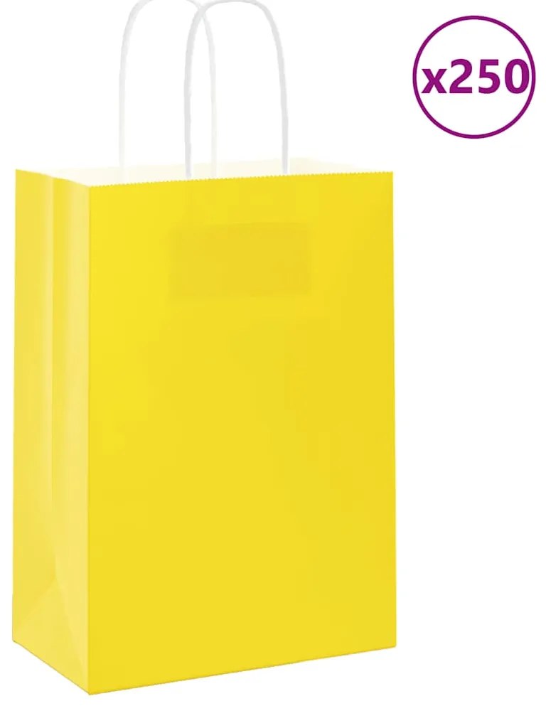 vidaXL Sacos de papel 250 unid com alças amarelo 15x8x21 cm