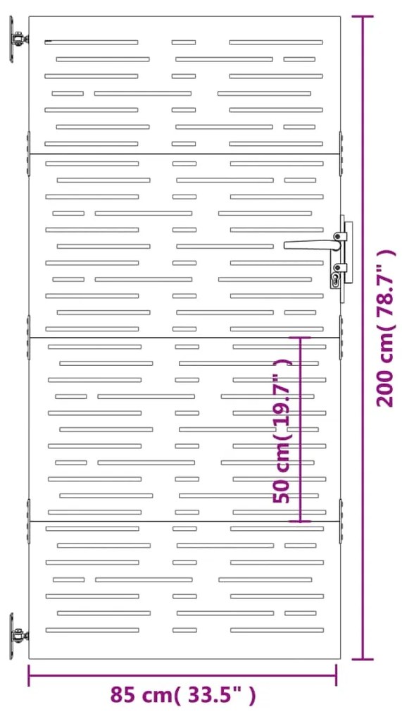 Portão de jardim 85x200 cm aço corten design quadrados
