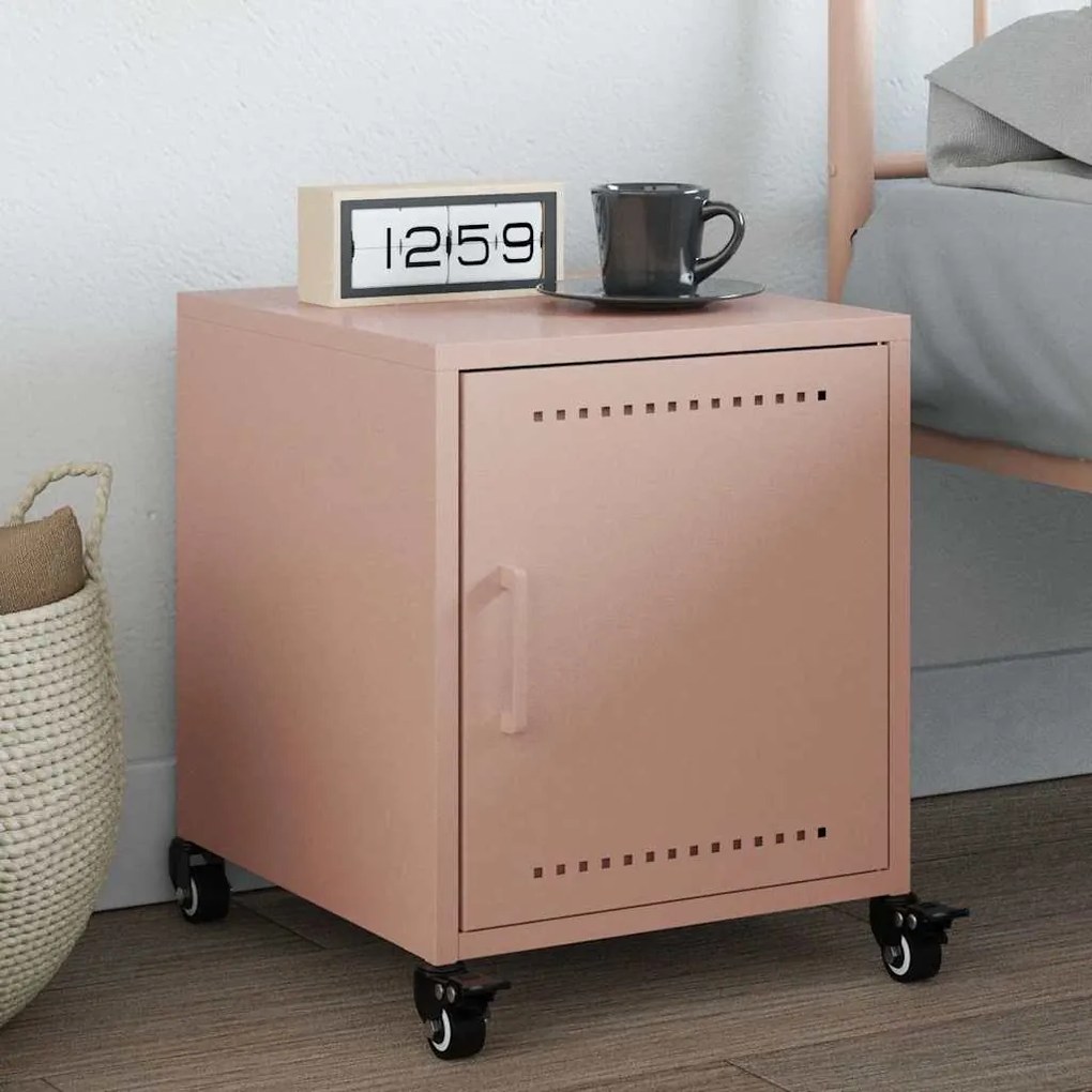 vidaXL Mesa de cabeceira 36x38,5x43,5 cm aço rosa
