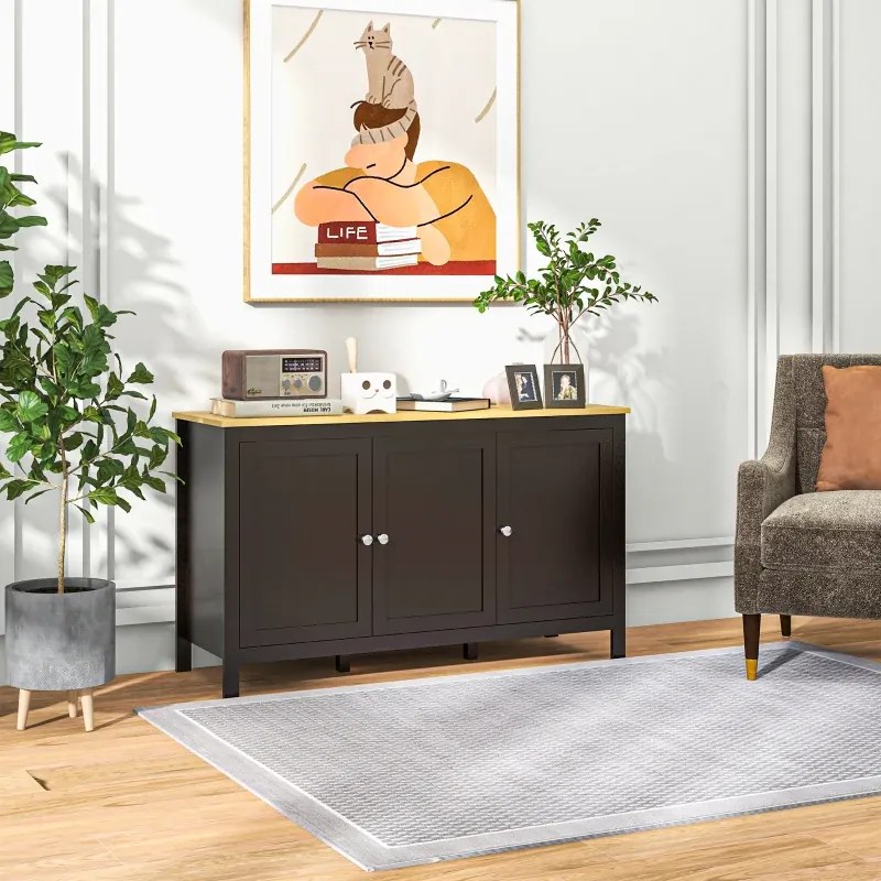 Aparador Sala de Estar com 3 Portas e Prateleiras Ajustáveis Estilo Moderno 120x40x70 cm Preto e Madeira